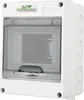 A white electrical distribution box with a transparent door. Produktbild-Vorschau
