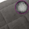 A close-up view of a gray weighted blanket, showing its quilted texture and a magnified inset of the filling material. Produktbild-Vorschau