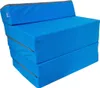 A blue folding mattress or futon is shown in a studio setting against a white background. Náhled obrázku produktu