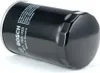A black oil filter with silver metal ends, lying on a white surface. Produktbild-Vorschau