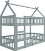 A gray wooden bunk bed with a house-shaped frame, ladder, and door. Náhled obrázku produktu