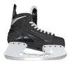 A black and white ice skate shown from the side against a white background. Voir les images du produit