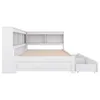 A white bed frame with built-in shelving and drawers, shown from the side. Podgląd zdjęcia produktu
