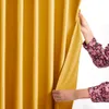 Hands pulling back a yellow curtain. Produktbild-Vorschau