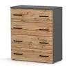 A modern chest of drawers with a gray matte top and sides, and four wooden drawers with black handles, set against a white background. Produktbild-Vorschau