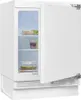 A white under-counter refrigerator with its door open, revealing shelves with food items. Produktbild-Vorschau