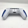 A white and blue wireless game controller is shown from the back on a white background. Produktbild-Vorschau
