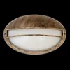 A close-up, studio shot of an outdoor wall light with a gold-colored frame and a white, ribbed glass diffuser. Podgląd zdjęcia produktu