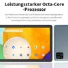 A tablet and its back are shown, with marketing text describing its processor. Produktbild-Vorschau
