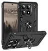 A black protective phone case with a ring stand, shown from multiple angles. Produktbild-Vorschau