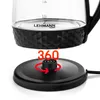 A close-up shot of the base and lower part of a glass electric kettle, highlighting its 360-degree swivel base. Produktbild-Vorschau