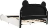 A white and black children's bed frame with a bear-shaped headboard. Produktbild-Vorschau