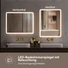 A bathroom scene showcasing two illuminated mirrors mounted above sinks, demonstrating horizontal and vertical installation options. Anteprima dell’immagine prodotto