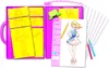 A fashion design kit for children, showing the open case with templates, drawing paper, and coloring tools. Anteprima dell’immagine prodotto