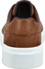 The back view of a brown leather sneaker with a white sole. Produktbild-Vorschau