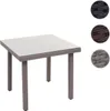 A square poly-rattan garden table with a glass top, shown on a white background with color swatches to the right. Podgląd zdjęcia produktu