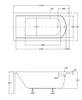 Technical drawing of a bathtub with dimensions. Produktbild-Vorschau