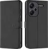 A black flip case for a smartphone is shown from two angles. Produktbild-Vorschau