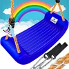 A blue swing seat with ropes, suspended in front of a rainbow and clouds. Produktbild-Vorschau