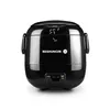 A black mini rice cooker is shown in the center against a white background. Produktbild-Vorschau