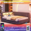 A bed with LED lighting and a smartphone app interface shown below. Náhled obrázku produktu