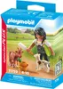 A Playmobil box showing a girl figure feeding a calf and a goat on a farm. Produktbild-Vorschau