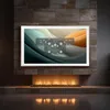 A TV mounted above a fireplace with a graphic overlay on the screen. Anteprima dell’immagine prodotto