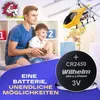 A father and son playing with a remote-controlled helicopter, with a battery in the foreground. Produktbild-Vorschau