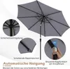 A gray patio umbrella is shown with close-up insets highlighting its features. Produktbild-Vorschau