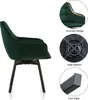 A collage of images showing a green velvet armchair from different angles, highlighting its features. Voir les images du produit