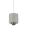 A pendant light fixture with a cylindrical gray body and a silver dome at the bottom, suspended by a thin wire against a white background. Anteprima dell’immagine prodotto