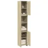 A tall, narrow bathroom cabinet with several shelves and two doors, one of which is open. Náhled obrázku produktu