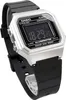 A digital watch with a silver-colored case and a black strap, shown from a diagonal angle. Anteprima dell’immagine prodotto