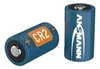 Two batteries are shown against a white background. One battery is lying on its side, and the other is standing upright. Voir les images du produit