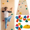 A collage of images showing a child climbing a wall and various climbing holds. Náhled obrázku produktu