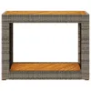 A gray poly rattan side table with a wooden top and shelf, shown against a white background. Náhled obrázku produktu