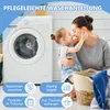 A mother and child are interacting in a laundry room with a washing machine and laundry basket. Produktbild-Vorschau