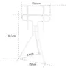A diagram showing the dimensions of a white TV stand. Voir les images du produit