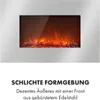 A close-up of a modern electric fireplace with a brushed stainless steel frame and a realistic LED flame effect. Podgląd zdjęcia produktu