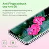A close-up of a smartphone screen protector with flowers and water droplets, highlighting its anti-fingerprint and anti-oil features. Produktbild-Vorschau