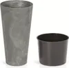Two plant pots are shown against a white background. One is a tall, slim, gray pot with a marbled effect. The other is a shorter, dark gray pot. Náhled obrázku produktu