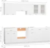A diagram showing the dimensions of a white kitchen cabinet set. Produktbild-Vorschau