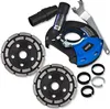 A set of angle grinder accessories including dust shroud, diamond grinding wheels, and a wrench. Produktbild-Vorschau