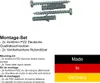 A product image showing screws and wall plugs, with text describing the mounting set in multiple languages and a German flag. Produktbild-Vorschau