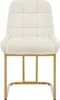 A front view of a single beige upholstered dining chair with a gold metal frame. Produktbild-Vorschau