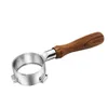 A coffee portafilter with a wooden handle against a white background. Náhled obrázku produktu