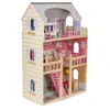 A three-story wooden dollhouse with furniture and accessories. Voir les images du produit