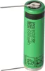 A single battery with two metal leads extending from it, set against a white background. Produktbild-Vorschau