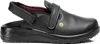 A black clog shoe with a strap and adjustable velcro closure. Produktbild-Vorschau