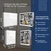 A collage of wardrobe images and marketing text highlighting product features. Produktbild-Vorschau